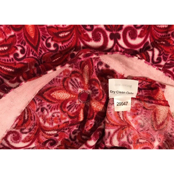 Garnet Hill Signature Merino Crewneck L/S Pink and Red Print Sweater - MEDIUM - Picture 8 of 8